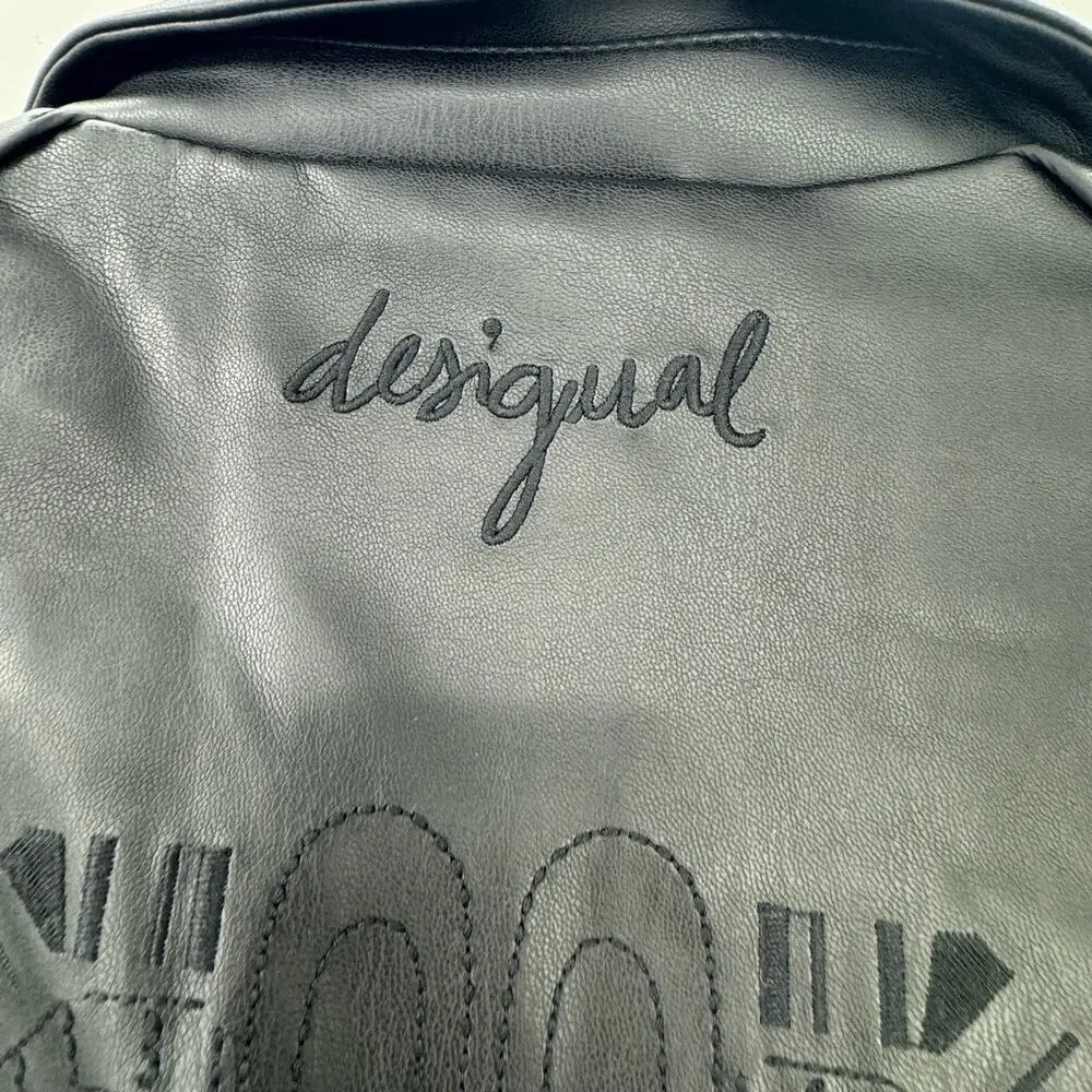 Desigual Chaq Emine Rep Vegan Leather Moto Biker Jacket Black Size 38/ US 4 NWT